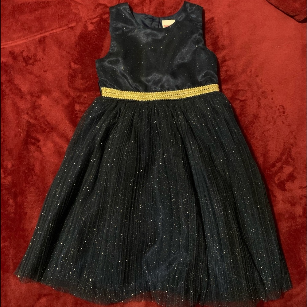 Girls Navy Blue Dress with Gold